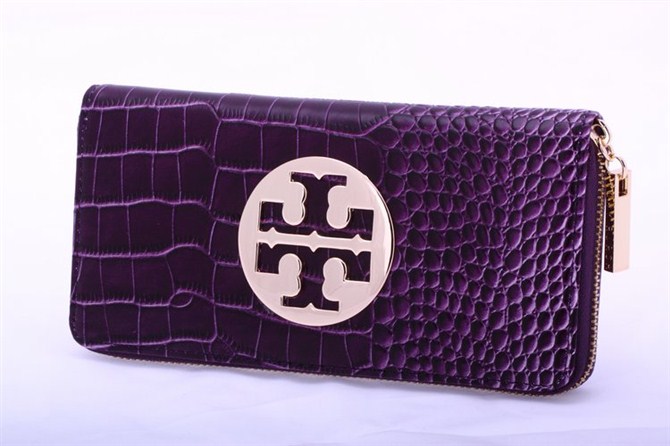 Tory Burch Croco Zip Around Wallet Purple